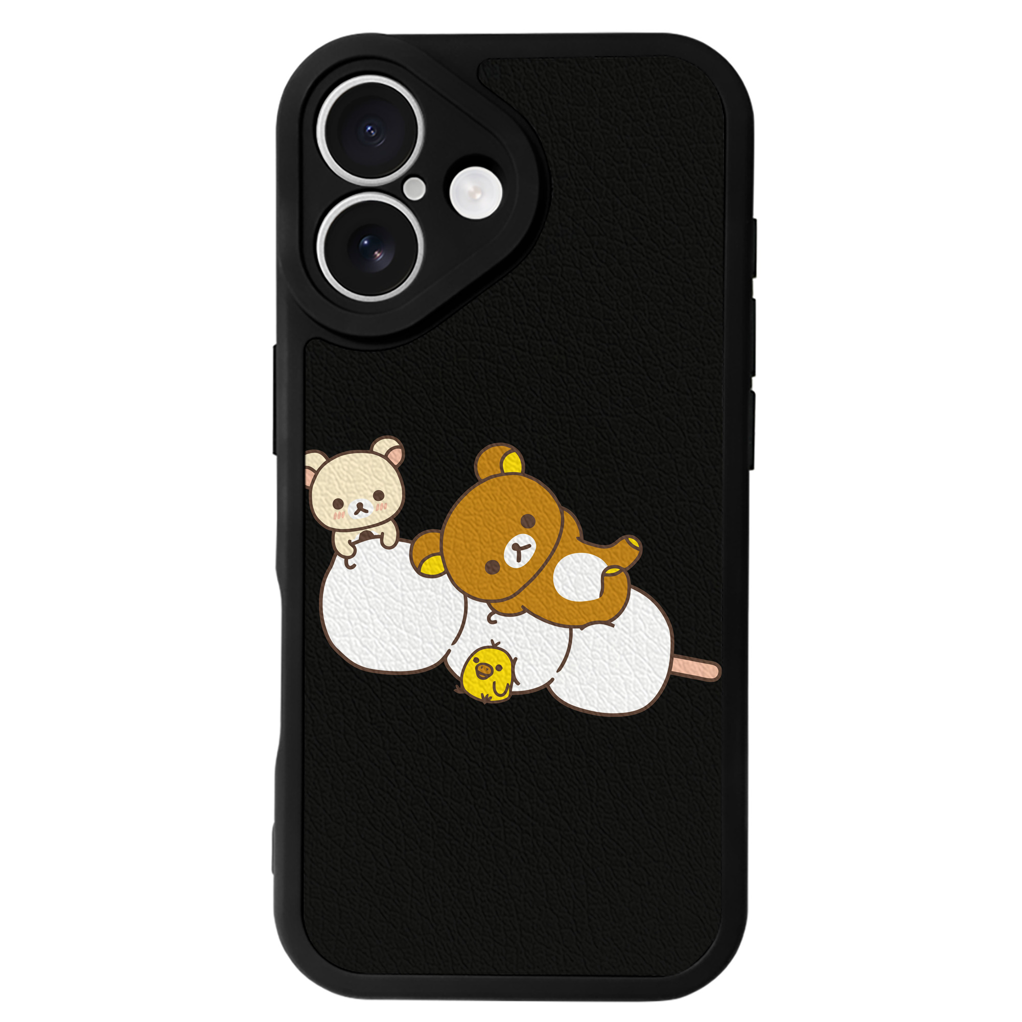 （画像用） リラックマ リラックマ キイロイトリ Rilakkuma Korilakkuma Kiiroitori 【iPhone 16シリーズ対応】シリコンスマホケース（レザー調） 材質：シリコン